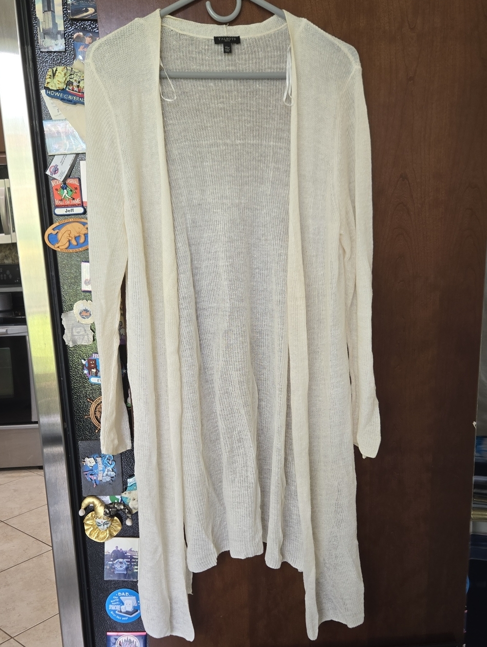 Talbots Cream Open-Front Lightweight Long Cardigan